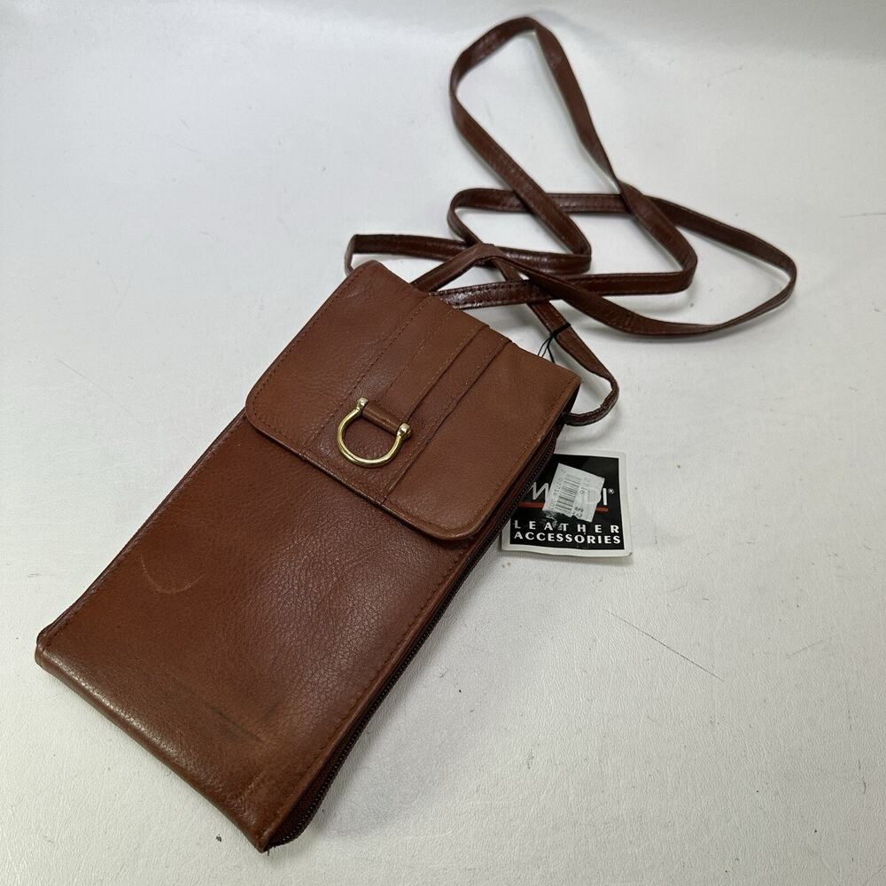 Mundi Safekeeper Crossbody Wallet Brown Leather Cards Cash Coin Checkbook ID